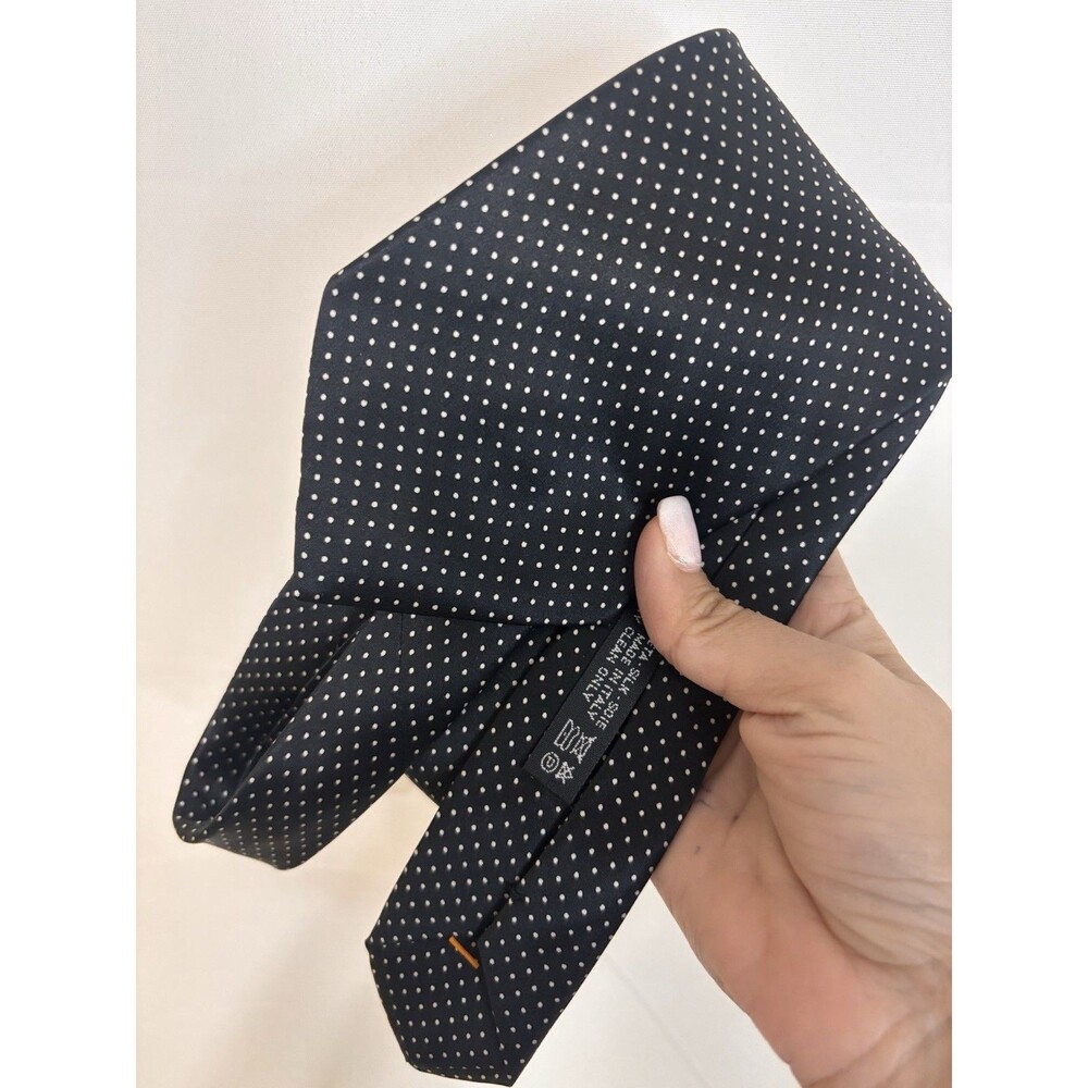 Brioni Men's Micro Polka Dot Silk Tie Black And White Elegant Business Classic - Picture 9 of 10